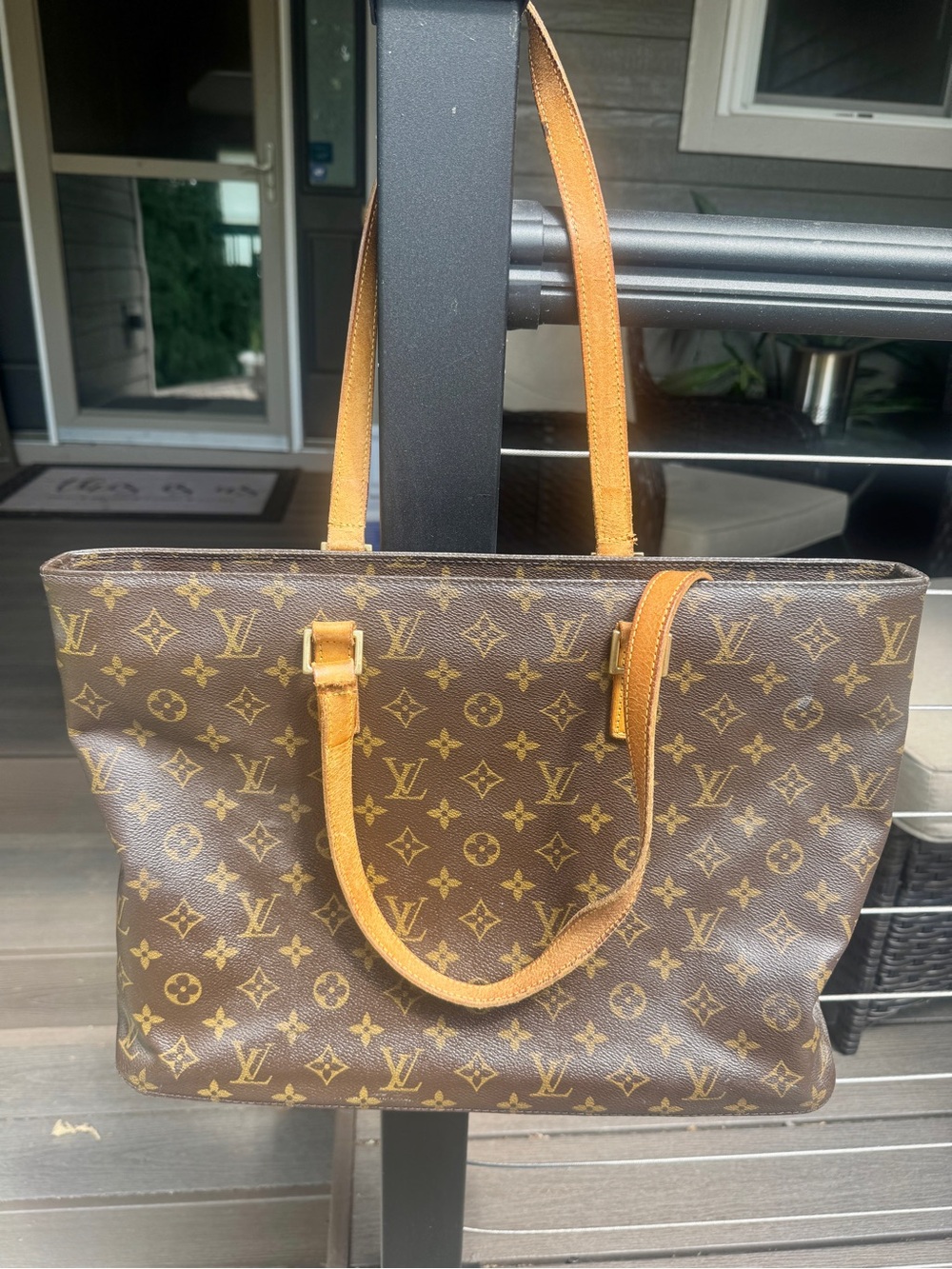 Louis Vuitton Monogram Canvas Tote in Brown with Tan Straps